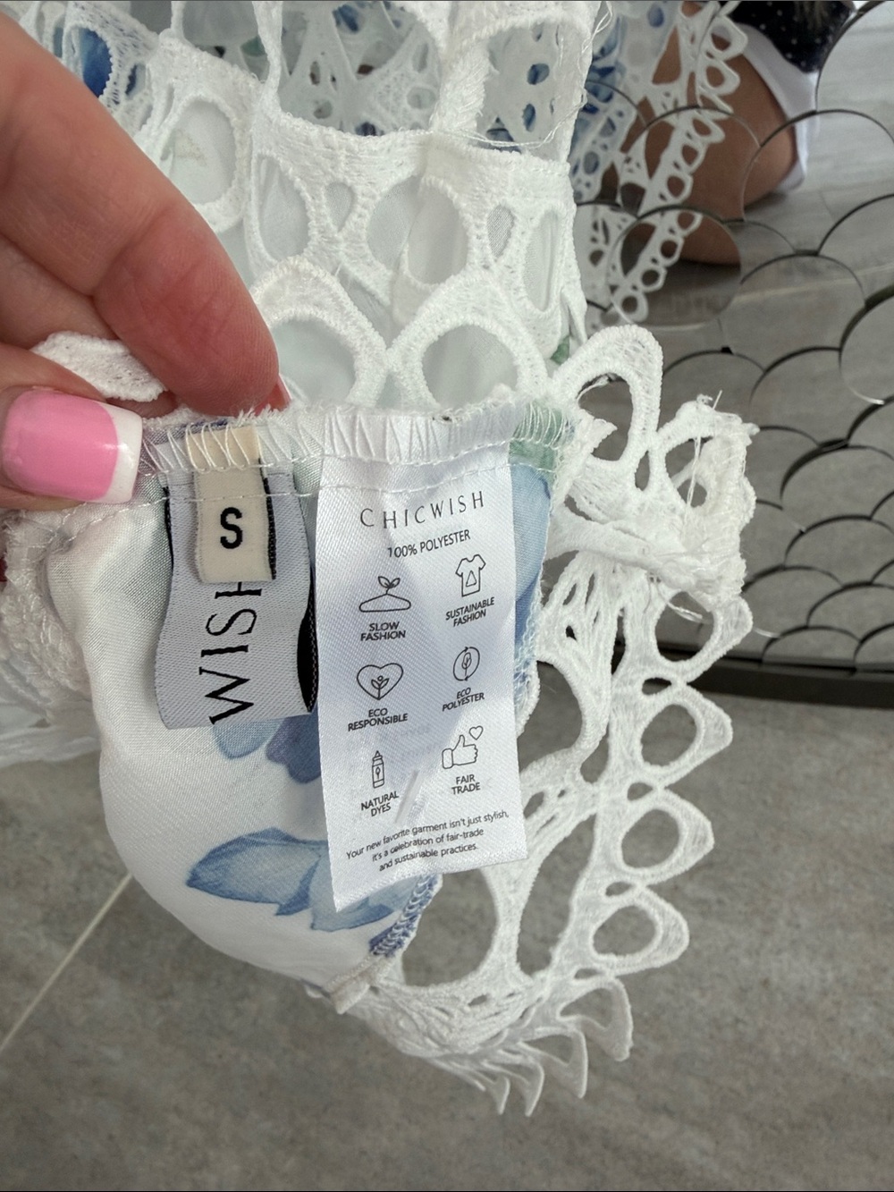 Chicwish White & Blue Floral Eyelet Lace Midi Dress - Picture 3 of 3